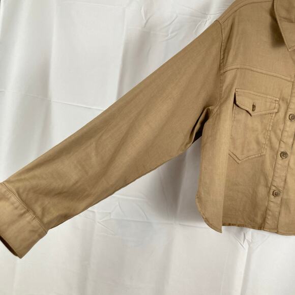 Level99 Evereve Womens L Tan Crop Linen Blend Utility Shacket Chore Fall Ranch - Picture 7 of 11